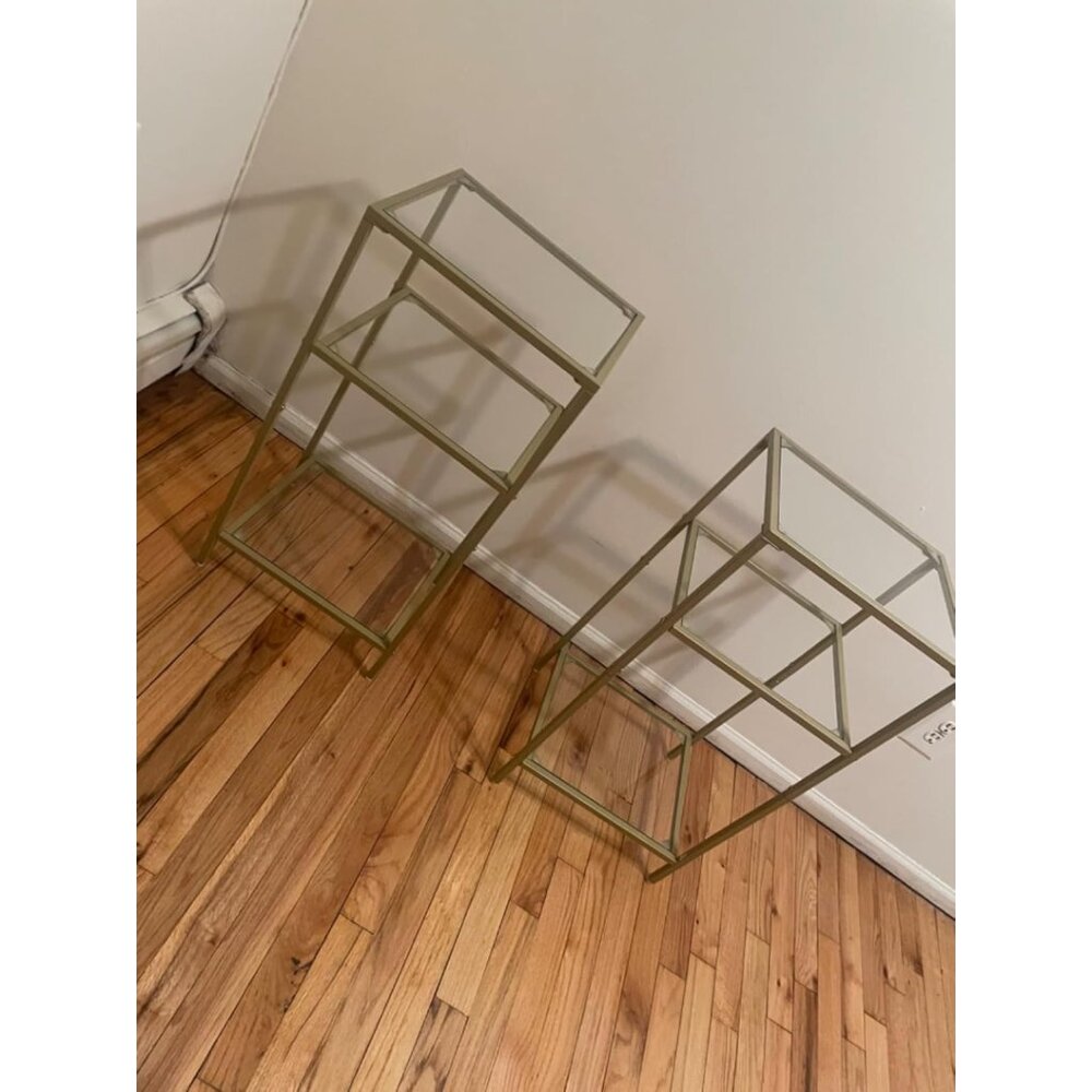 New 3-Tier Side Tables Set of 2 Tempered Glass Tables with Storage for Room - Picture 7 of 12